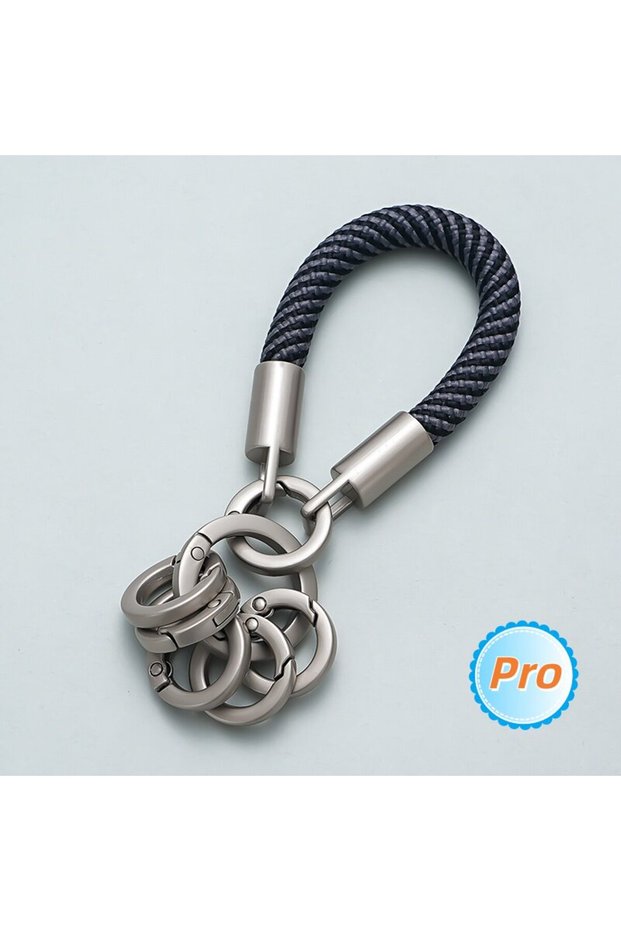 Grey-Black Premium-feel Titanium-colored Alloy Keychain with Multi-ring Pendants—a handy Tool for Or