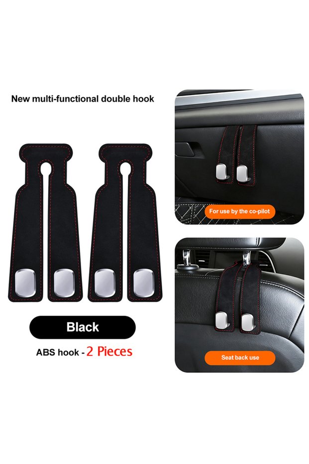 2 Pieces Black Suede Leather Car Passenger Glove Box Hooks Alloy Car Seat Back Hanging Hook Purse Ba