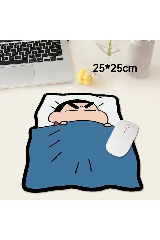 25x25cm Cute Crayon Shinchan Mouse Pad, Rubber Non-Slip Base, Soft Fabric Surface, Anime Desk