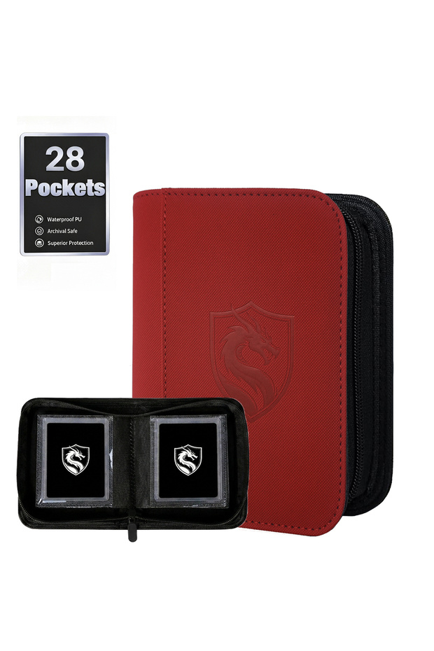 Red 1 Pocket-Style Toploader Binder, Which Can Hold 28 Cards or 28 Card Sleeves, Suitable for 3X4 Si