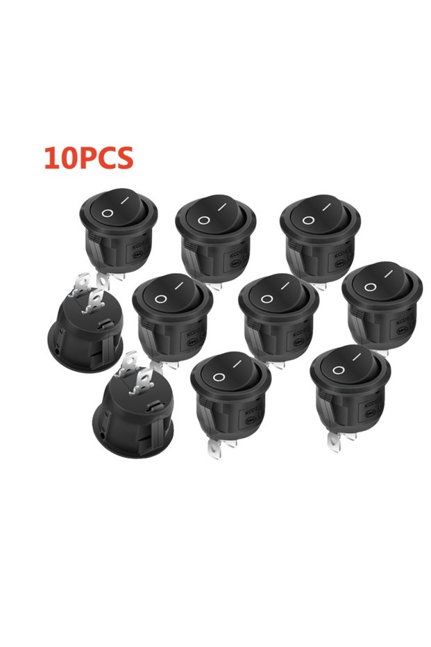 10PCS 50/10pcs Rocker Switch Black On Off 2 Pin Mini Round Toggle Switch 3A 250V 6A 125V 15MM Circle