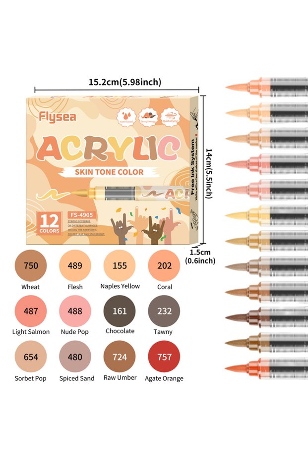 12 Color 12/24/36/48/72 Skin Tone Art Markers, Soft Brush Tip Acrylic Paint Markers, Drawing Graffit