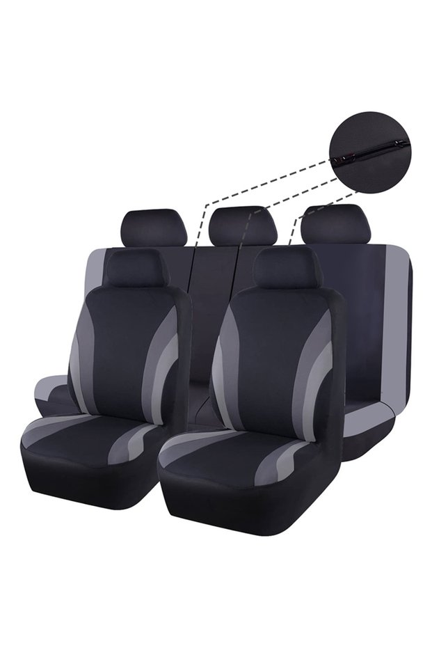 Gray 5 Seat AUTOKING Sporty Design Universal Polyester Fabric Seat Covers For Car SUV Truck Van Acce