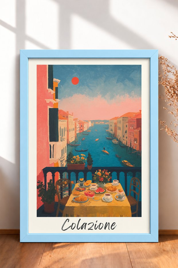 Colazione Breakfast at Sunset Framed Painting Italy Poster Wall Decor Itn027