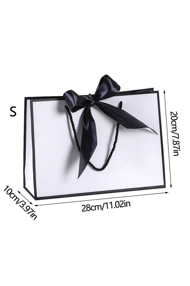 none 5Pcs 28x20cm 5Pcs Gift Bags with Bow Ribbon White and Black Wrap Bags Shopping Bags with Handle