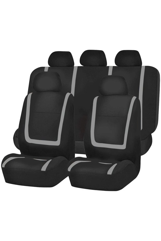 Gray 5 Seat Full Set Car Seat Cover Fabric Universal Polyester Breathable Washable Suitable For Car