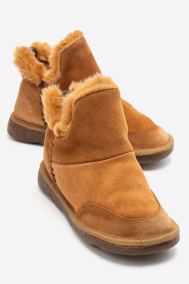 Genuine Leather Fur Detailed Women's Boots Brown Suede Solveig