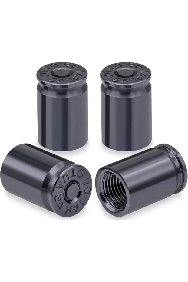 4pcs Black 4PCS Bullet Shell Tire Valve Stem Caps, Aluminum Alloy Car Air Stem Cap for Cars, SUV, Tr