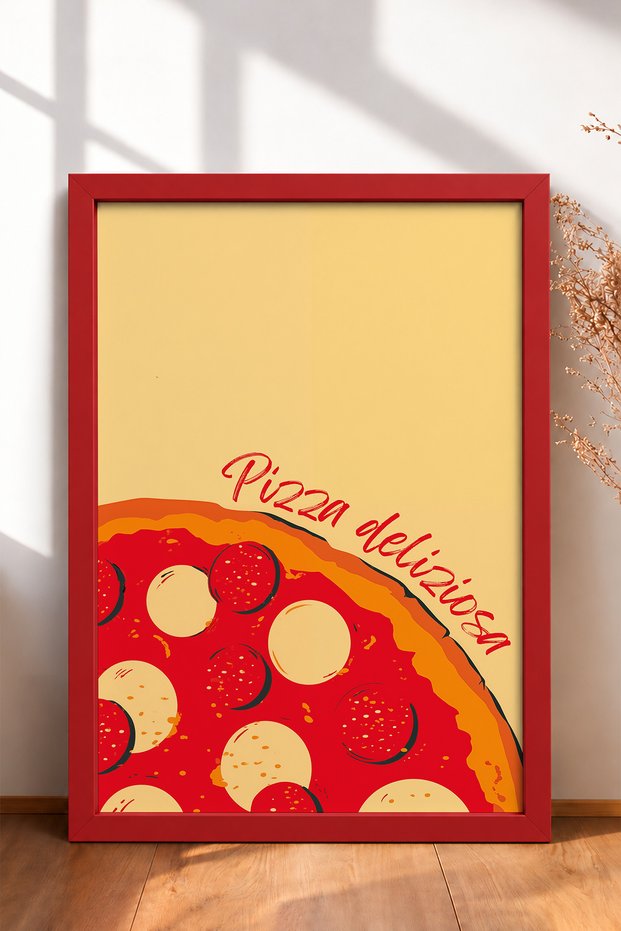 Pizza Deliziosa Written Pepperonili Pizza Framed Painting Italy Poster Wall Decor Itn030