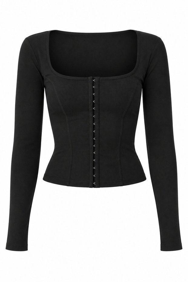 Black Square Collar Blouse with Agraflas - Öb261088