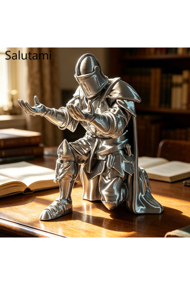 Silver No Pen Pen Holder 3D Printed Medieval Knight Black Silver Warrior Statue Desk Organizer Creat