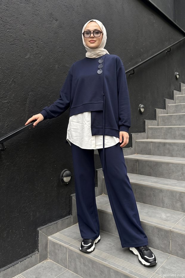 Luna Pants Suit with Shirt Detail on the Inside 920 Navy Blue