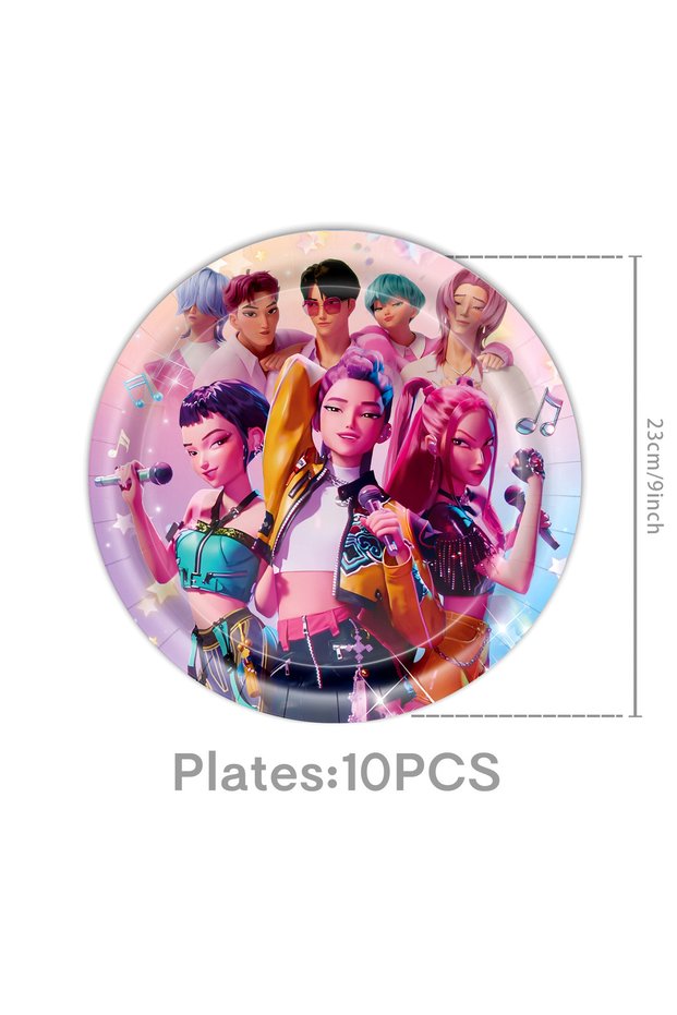 Plates-9inch-10Pcs Pop Star Disposable Tableware Anime Idol Birthday Theme Party Paper Plates Napkin