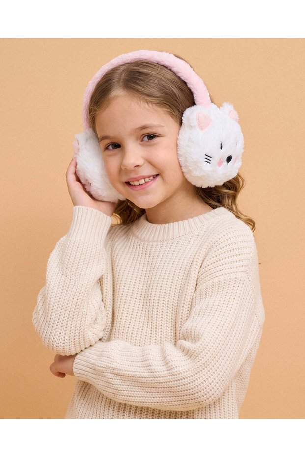 Girls Pink And White Textured Earmuff