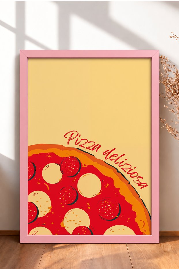 Pizza Deliziosa Written Pepperonili Pizza Framed Painting Italy Poster Wall Decor Itn030