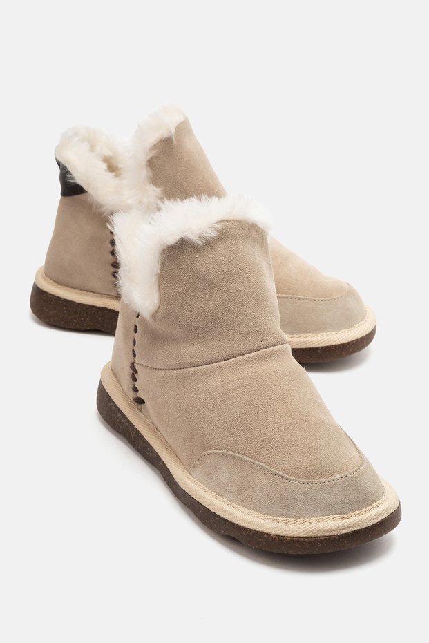 Genuine Leather Fur Detailed Women's Boots Beige Suede Solveig