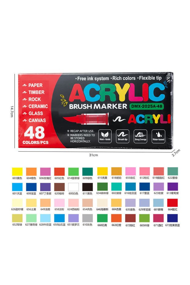 48pcs 240 Colors Acrylic Paint Markers Soft Brush Tip Acrylic Markers Set Paint Pens for Wood Fabric