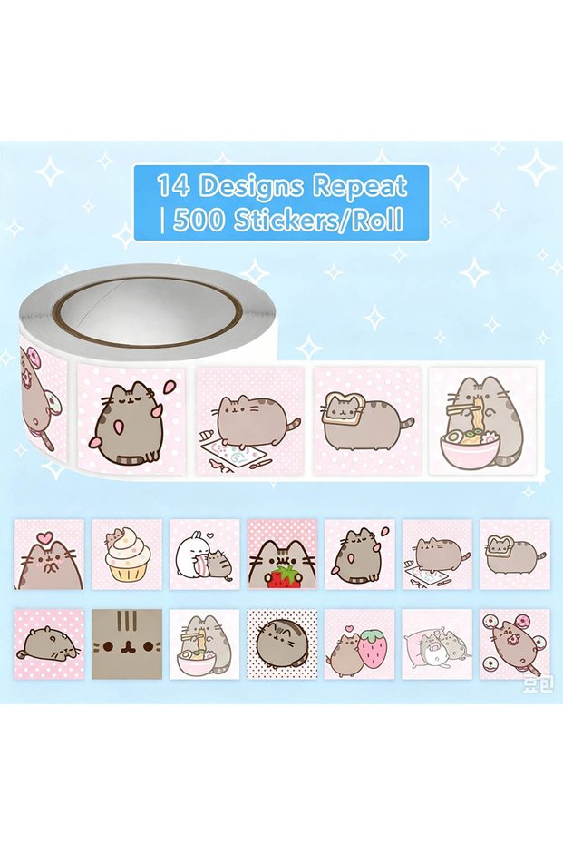 500PCS 500pcs Pusheen Cartoon Cat Roll Stickers Waterproof Graffiti Scrapbooking Notebook Pho