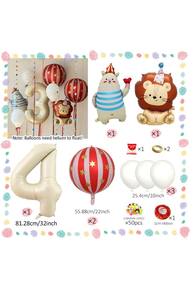 Other Number 4 Carnival Themed Decor balloon Set, Cartoon Lion Balloons, for Circus Themed Birthdays