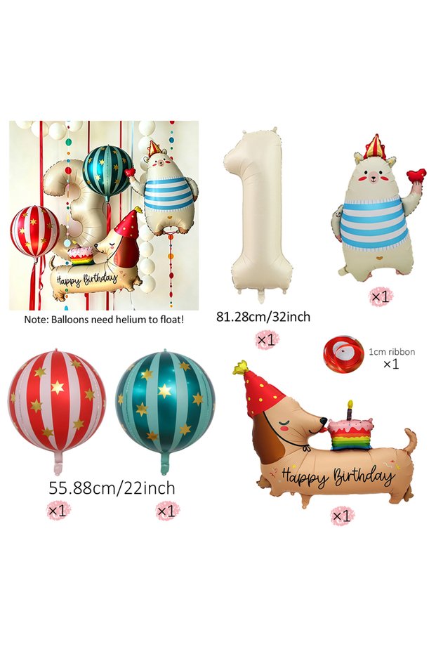 Other number 1 Circus Themed Balloon Set, Milk White Number Balloon, Bear Balloon, and Dog Shaped Ba