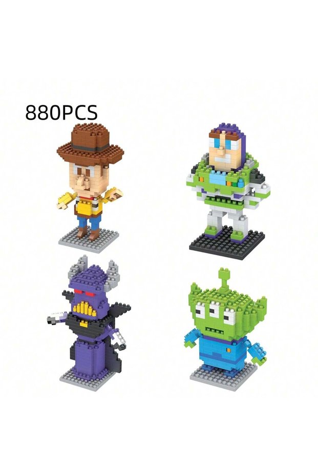 4PCS building block toy, mini desktop ornament, room decoration, anime cartoon, kawaii, holiday gift
