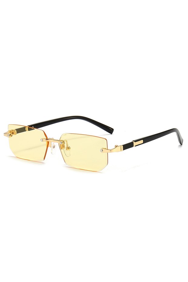black YELLOW Rimless Sunglasses Rectangle Fashion Popular Women Men Shades Small Square Sun Glasses