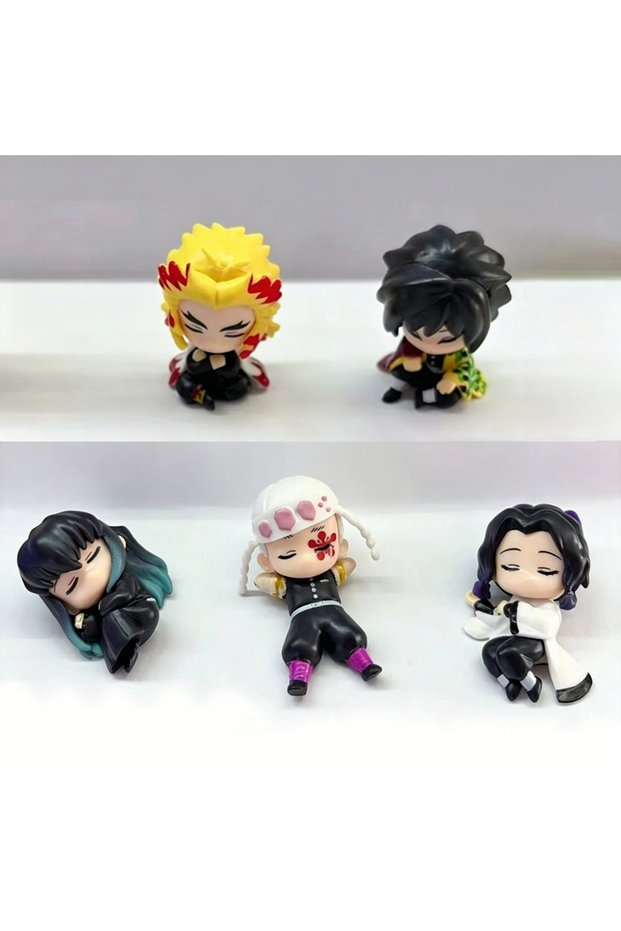 5pcs 1 set 5pcs/Set Demon Slayer Sleeping Team Chibi Figures Cute Giyuu Rengoku Shinobu Tokit