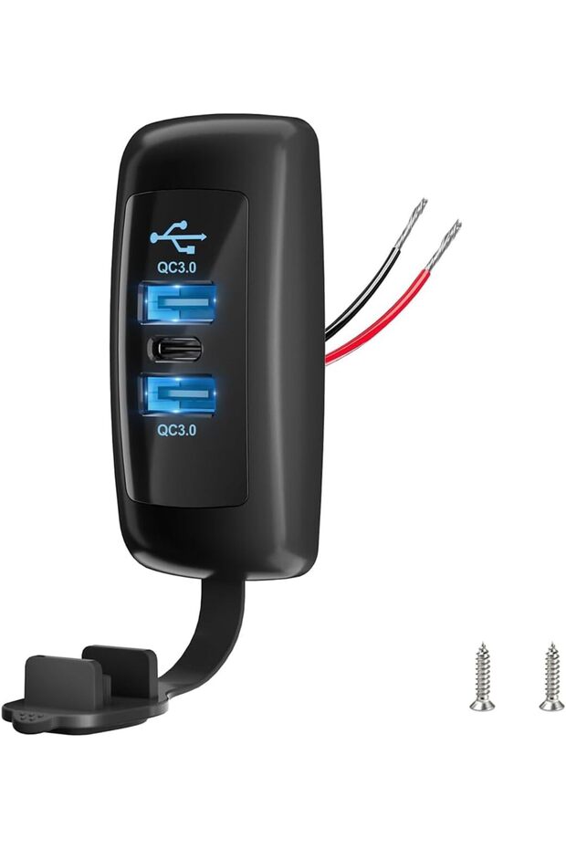 منفذ USB ثلاثي المنافذ للمركبات الترفيهية، قطعة واحدة من النوع C PD3.0 للشحن السريع ومنفذ USB-A مزدوج QC3.0 للتركيب على سطح الجدار، A