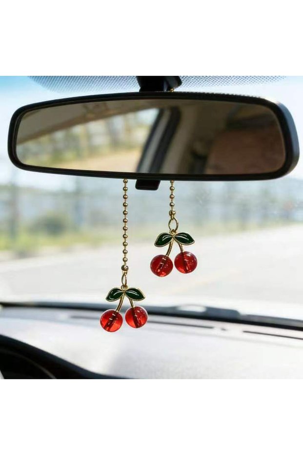red B Car Rearview Cherry Mirror Pendant Cute Auto Interior Decor Gifts for Women Decoraction Hangin