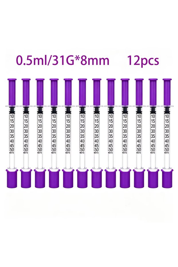 1ml 31g 8mm 12pcs 0.5/1 ml, Pink Purple Insulin Syringe, Laboratory Syringe, Individually Package