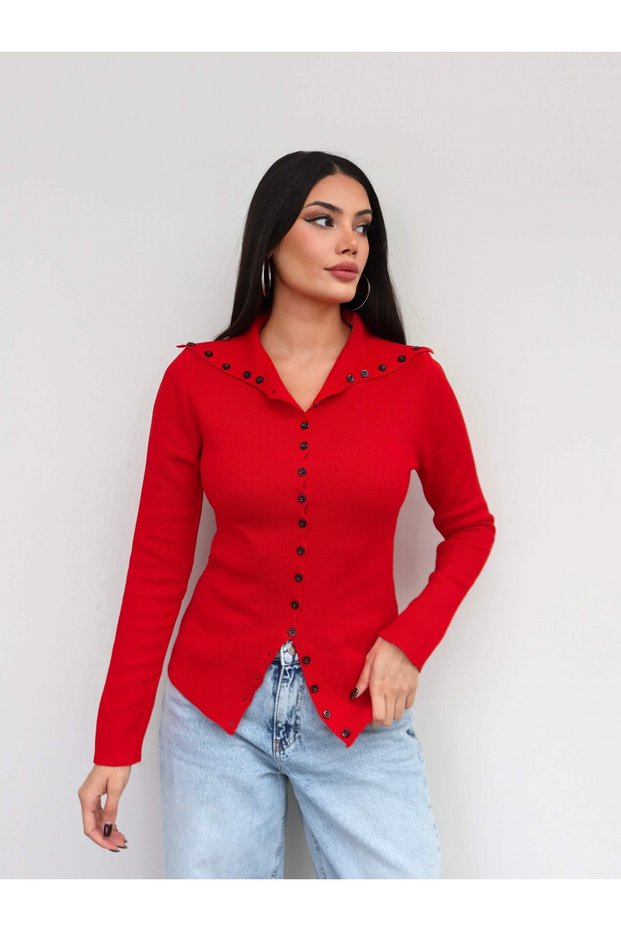 Buttoned Steel Knitted Cardigan