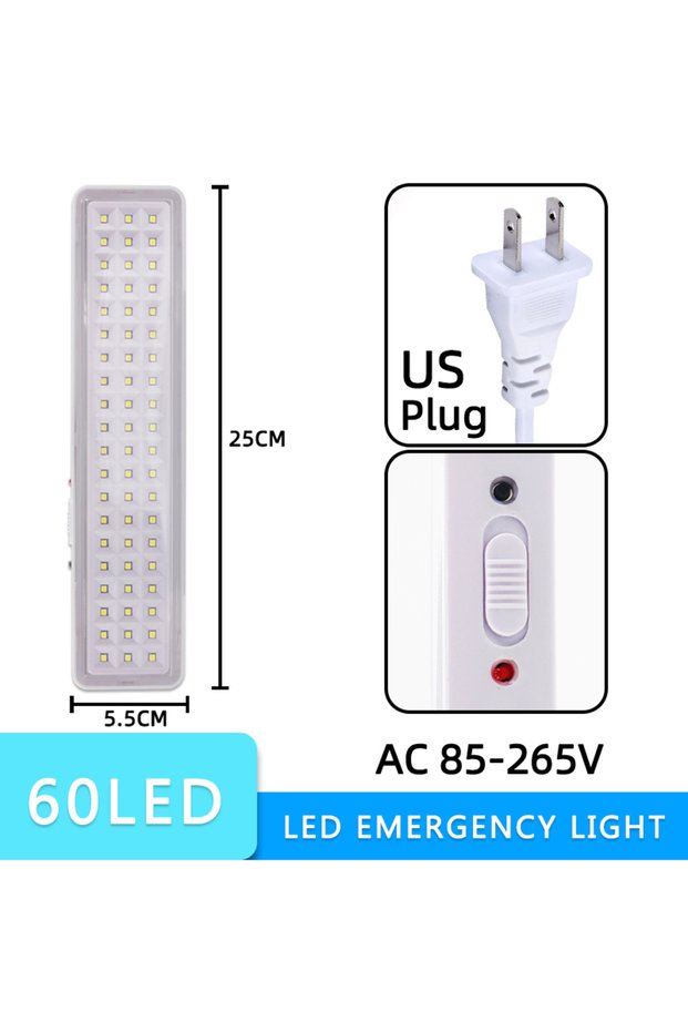 Cold White US Plug 60LED 3 Modes Dimmable 30/60LED Rechargeable Emergency Lamp Outdoor Night Repair
