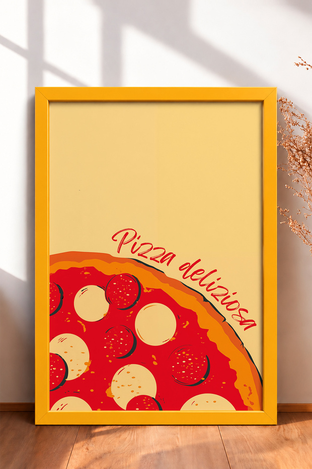 Pizza Deliziosa Written Pepperonili Pizza Framed Painting Italy Poster Wall Decor Itn030