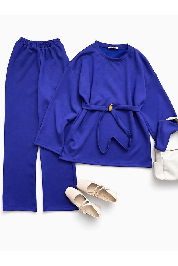 Belted Scuba Trousers Suit - 6363 - Purple