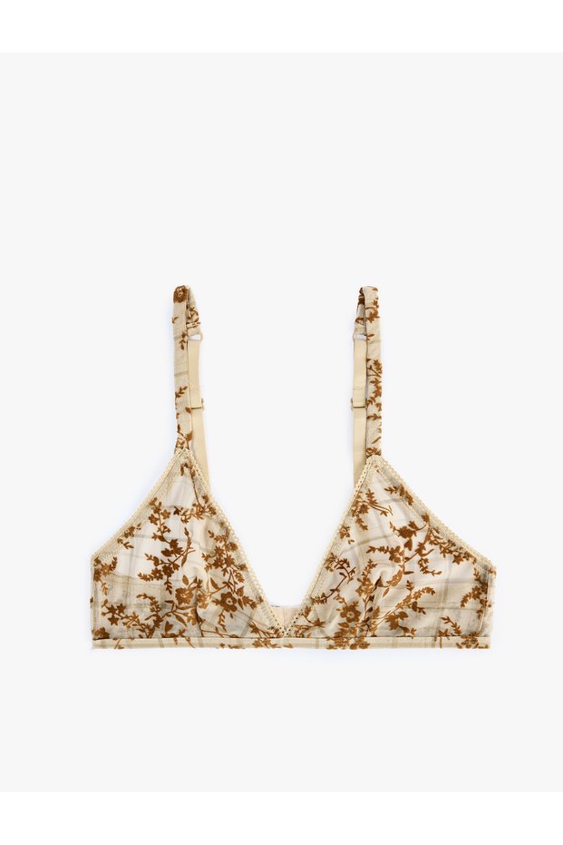 Non-Wired Non-Padded Floral Patterned Tulle Soft Bra