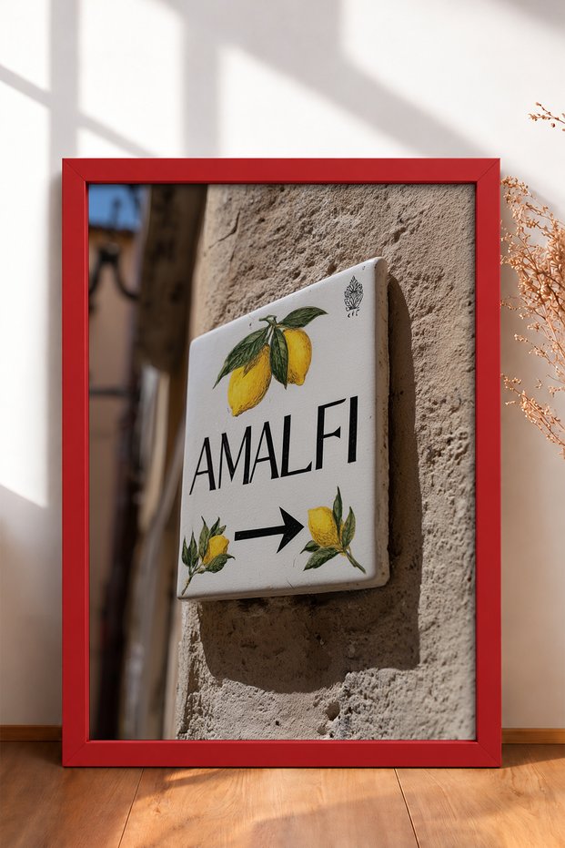 Lemon Patterned Amalfi Direction Sign Framed Painting Italy Poster Living Room Kitchen Wall Decor Itn078