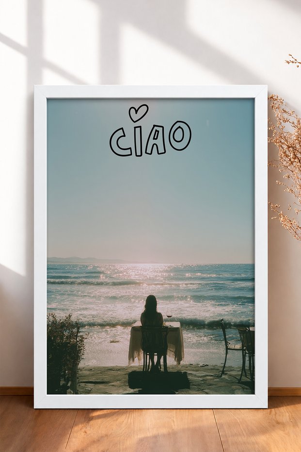 Ciao Written Sea Coast Tableware Framed Painting Italy Poster Living Room Kitchen Wall Decor Itn068