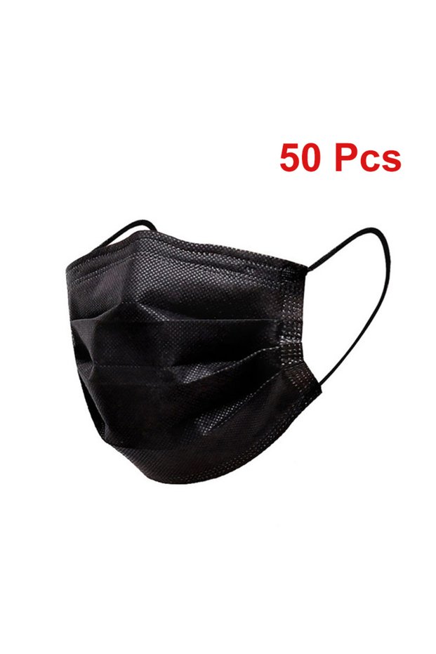 50 Pcs Black Masks 3-layer Mask Face Masks Melt Blown Cloth Disposable Anti-Dust Protective Masks Ea