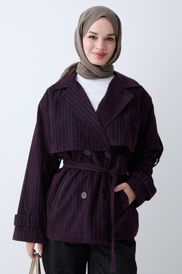 Trench violet cu cordon și curea