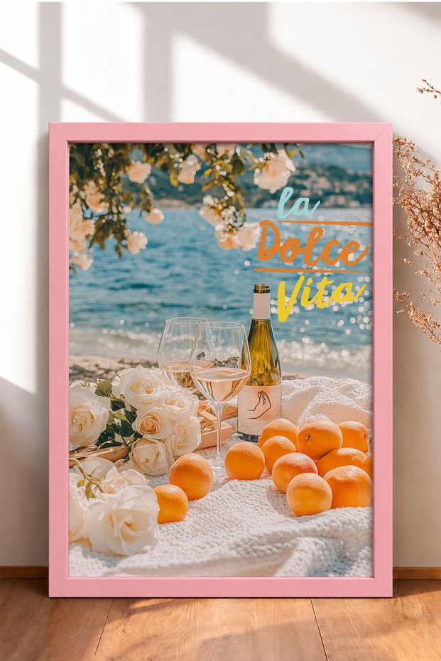 La Dolce Vita on the Coast of the Sea Wine Framed Painting Italy Poster Living Room Kitchen Wall Decor Itn066