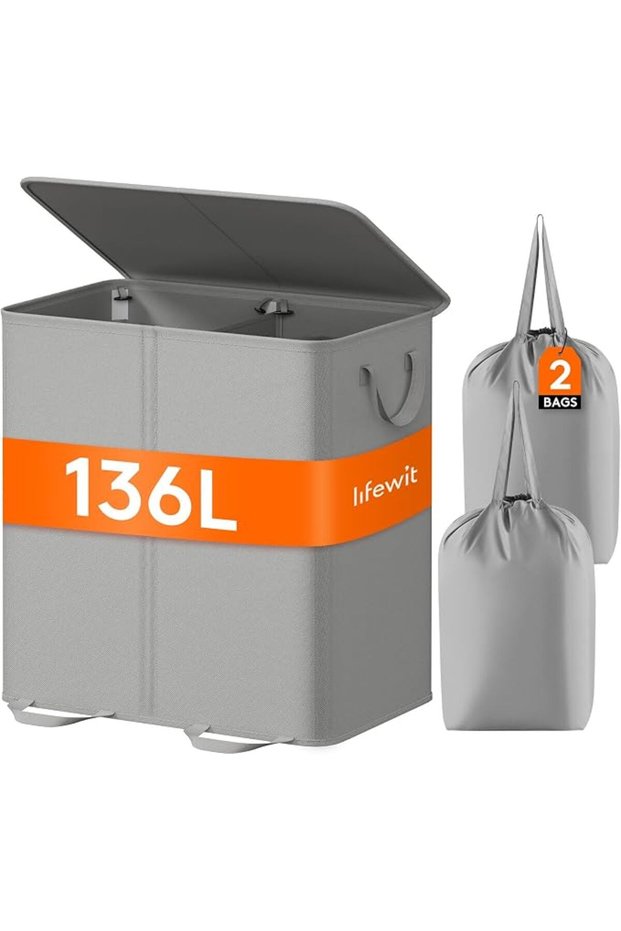 سلة غسيل فردية بغطاء، أكياس غسيل قابلة للإزالة، لون أسود