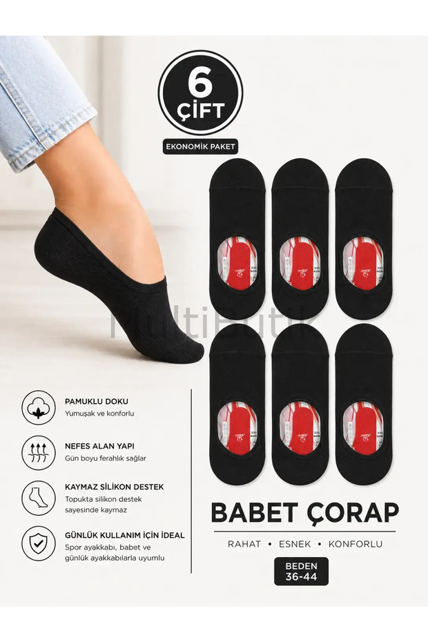 Black Color Unisex Ballerina Socks (6 Pairs)-40-44