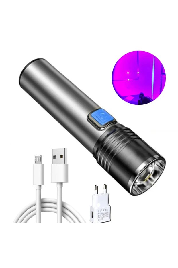 A-1PC-EU PLUG 395nm UV Flashlight Blacklight Zoomable USB Rechargeable UV Light Ultraviolet