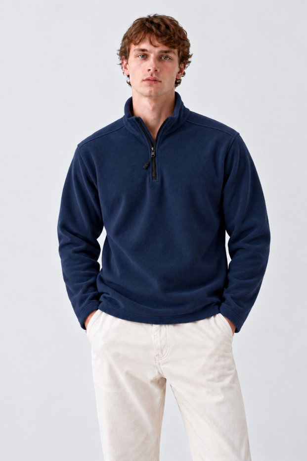 Men's Indigo Half-Zip Comfortable Fleece