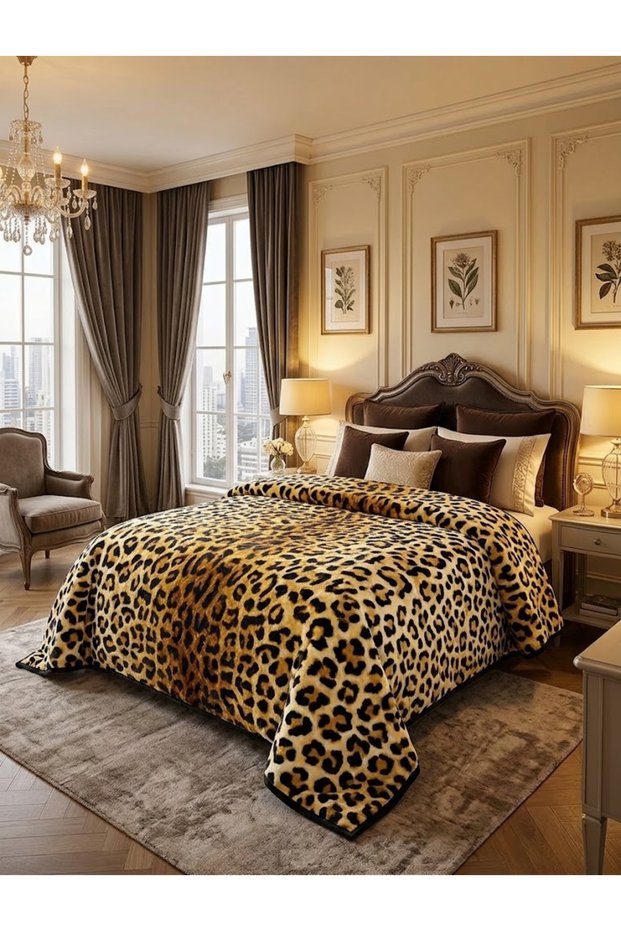Lion and Leopard Patterned / Double Size / Luxury Blanket / 3 kg / Modern / Stylish / Dowry Gift