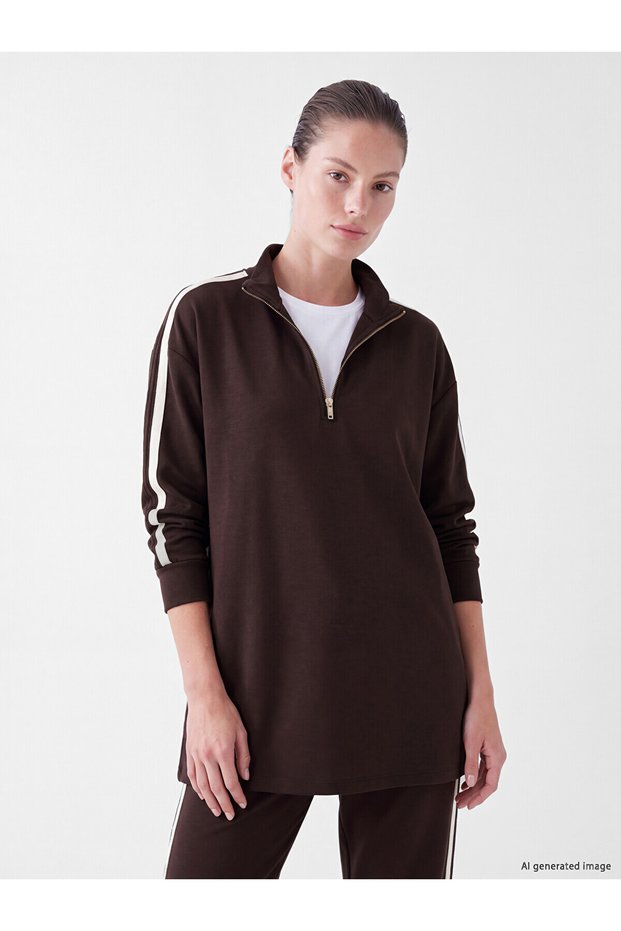 Özmarka New Season Brown Soft Touch Women's Sweatshirt Tunic