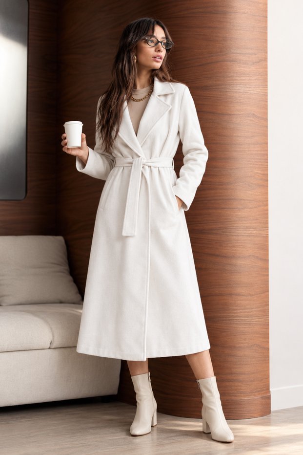 Women's Stylish Cut-Waist Long White Coat