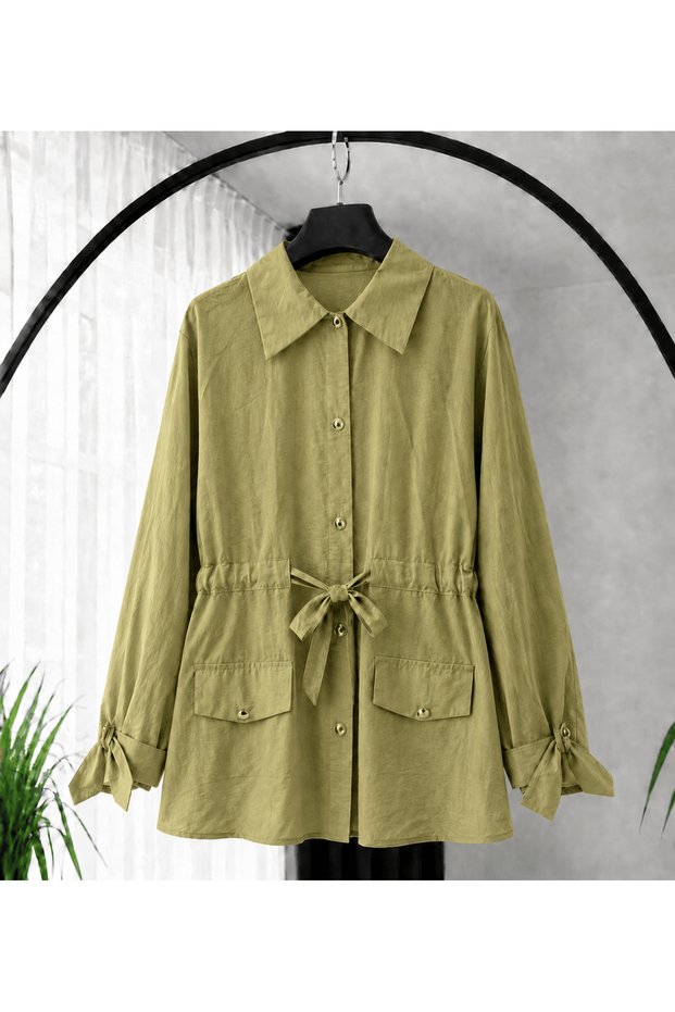 Tie-Waist Double Pocket Shirt - 5361 - Green
