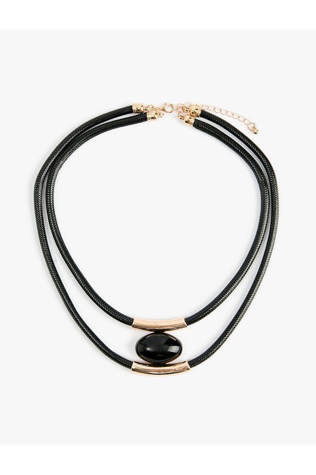 Two-Row Faux Leather Necklace with Stones