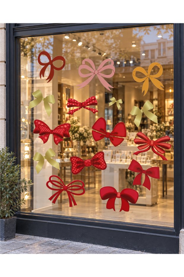 Colorful Ribbon Bow Patterned Decorative Glass Sticker Set 20×35 cm